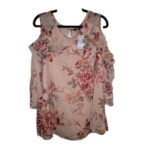 🌸 Roz & Ali Floral‎ Cold-Shoulder Blouse NWT 2X Boho Romantic Flowy Top 🌸